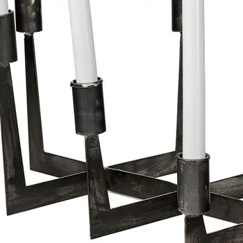 8" Black Distressed Geometric Metal Tabletop Candelabra Candle Holder