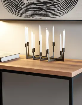 8" Black Distressed Geometric Metal Tabletop Candelabra Candle Holder