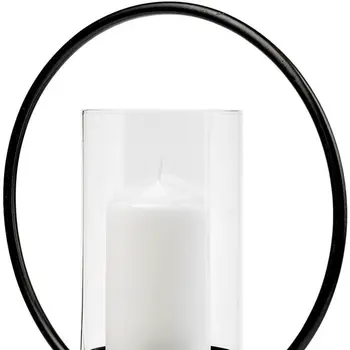 16" Black Geometric Metal Tabletop Hurricane Candle Holder