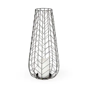 24" Gold Distressed Lattice Metal Tabletop Hurricane Candle Holder