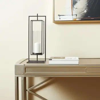 24" Black Geometric Metal Tabletop Lantern Candle Holder