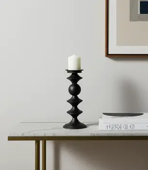 13" Black Metal Tabletop Pillar Candle Holder
