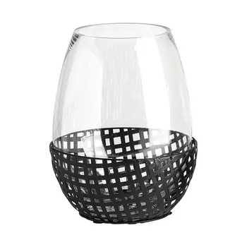 10" Black Woven Metal And Glass Tabletop Hurricane Candle Holder