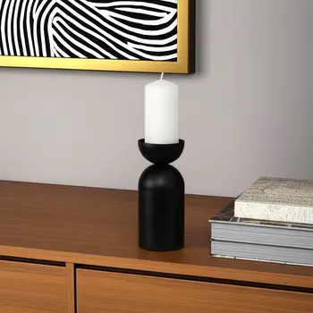 9" Black Metal Tabletop Pillar Candle Holder