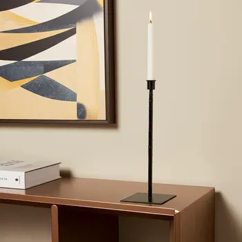 30" Black Abstract Metal Tabletop Taper Candlestick