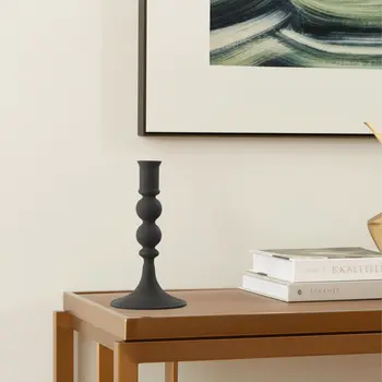 8" Black Glass Tabletop Taper Candlestick
