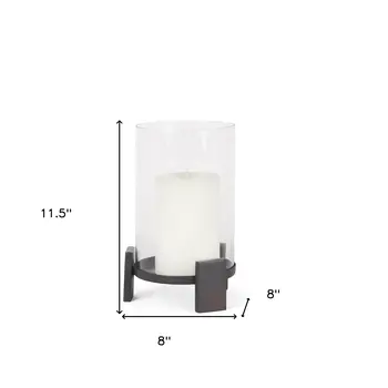 12" Black Glass Abstract Tabletop Hurricane Candle Holder