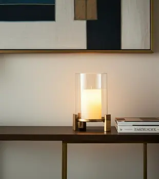 12" Gold Geometric Glass And Metal Tabletop Hurricane Candle Holder