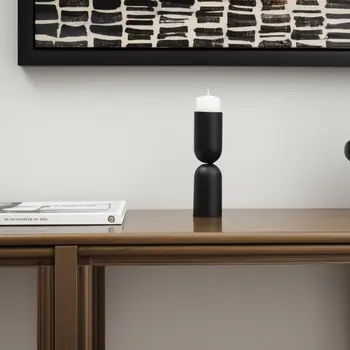 13" Black Metal Tabletop Pillar Candle Holder