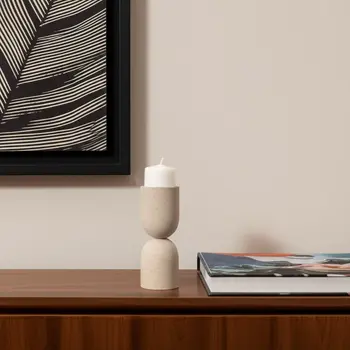 9" Beige Metal Tabletop Pillar Candle Holder