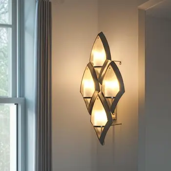 36" Silver And Gray Geometric Glass And Metal Wall Sconce Candle Holder