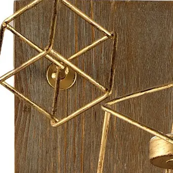 22" Brass Distressed Geometric Brass And Solid Wood Wall Sconce Candle Holder