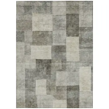5' X 8' Taupe Geometric Washable Indoor Outdoor Area Rug