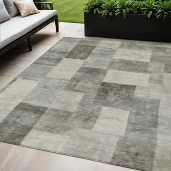 5' X 8' Taupe Geometric Washable Indoor Outdoor Area Rug