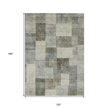 10' X 14' Taupe Geometric Washable Indoor Outdoor Area Rug