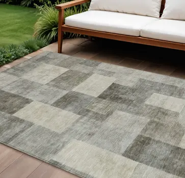 10' X 14' Taupe Geometric Washable Indoor Outdoor Area Rug