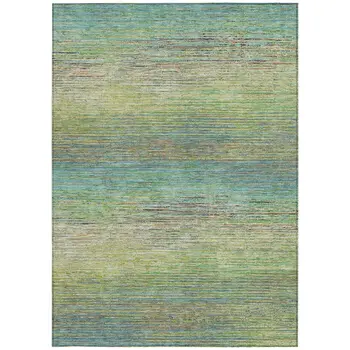 3' X 5' Artichoke Green Striped Washable Indoor Outdoor Area Rug