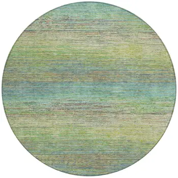 8' Artichoke Green Round Striped Washable Indoor Outdoor Area Rug