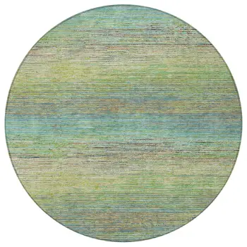 8' Artichoke Green Round Striped Washable Indoor Outdoor Area Rug