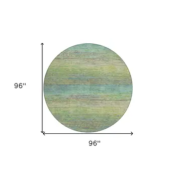 8' Artichoke Green Round Striped Washable Indoor Outdoor Area Rug