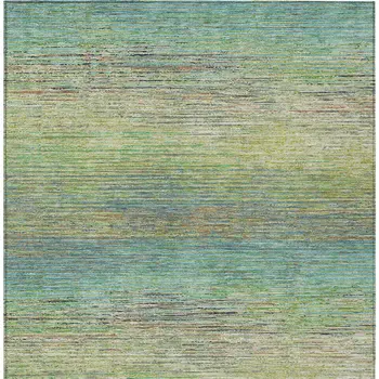 9' X 12' Artichoke Green Striped Washable Indoor Outdoor Area Rug