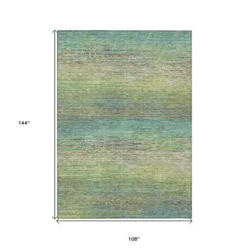 9' X 12' Artichoke Green Striped Washable Indoor Outdoor Area Rug