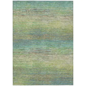 9' X 12' Artichoke Green Striped Washable Indoor Outdoor Area Rug