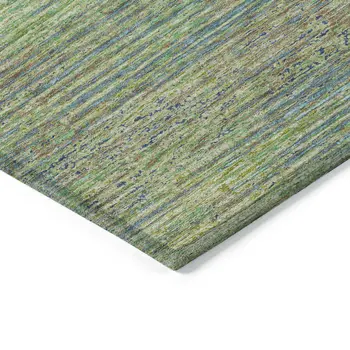 9' X 12' Artichoke Green Striped Washable Indoor Outdoor Area Rug