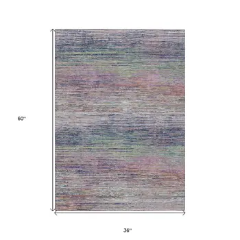 3' X 5' Blush Striped Washable Indoor Outdoor Area Rug