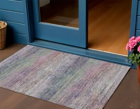 3' X 5' Blush Striped Washable Indoor Outdoor Area Rug
