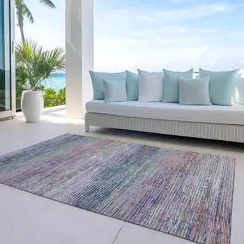 3' X 5' Blush Striped Washable Indoor Outdoor Area Rug