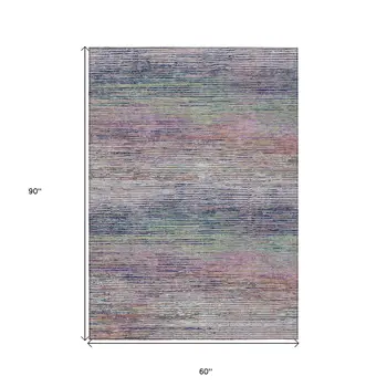 5' X 8' Blush Striped Washable Indoor Outdoor Area Rug