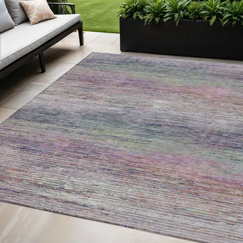 5' X 8' Blush Striped Washable Indoor Outdoor Area Rug
