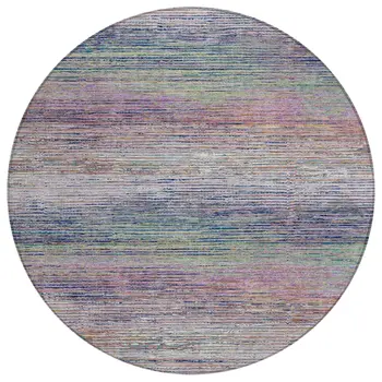8' Blush Round Striped Washable Indoor Outdoor Area Rug