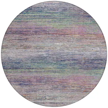 8' Blush Round Striped Washable Indoor Outdoor Area Rug