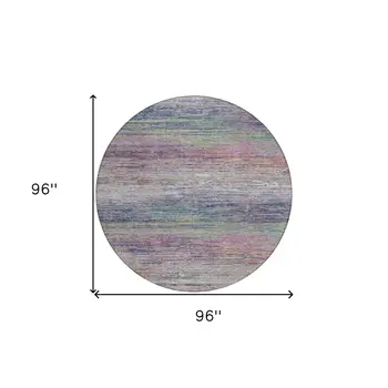 8' Blush Round Striped Washable Indoor Outdoor Area Rug