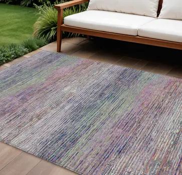 10' X 14' Blush Striped Washable Indoor Outdoor Area Rug