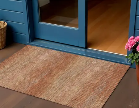3' X 5' Copper Striped Washable Indoor Outdoor Area Rug