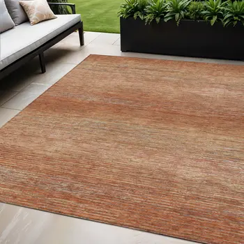 5' X 8' Copper Striped Washable Indoor Outdoor Area Rug