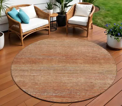 8' Copper Round Striped Washable Indoor Outdoor Area Rug