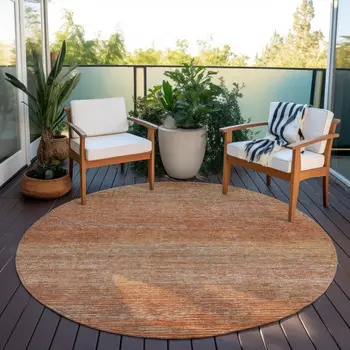 8' Copper Round Striped Washable Indoor Outdoor Area Rug