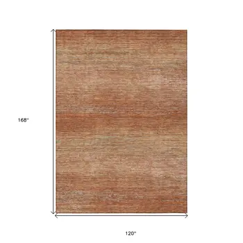 10' X 14' Copper Striped Washable Indoor Outdoor Area Rug