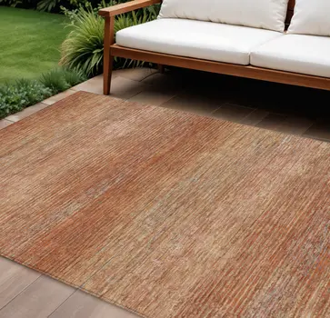 10' X 14' Copper Striped Washable Indoor Outdoor Area Rug