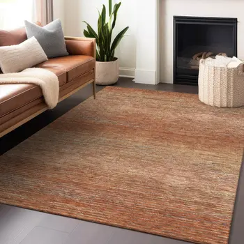10' X 14' Copper Striped Washable Indoor Outdoor Area Rug
