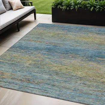 5' X 8' Denim Blue Striped Washable Indoor Outdoor Area Rug