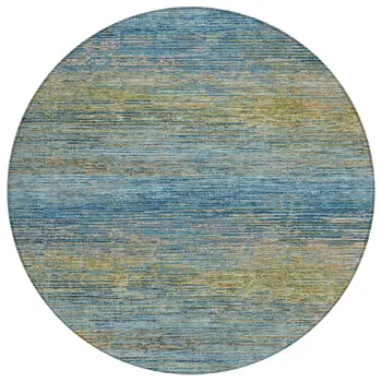 8' Denim Blue Round Striped Washable Indoor Outdoor Area Rug