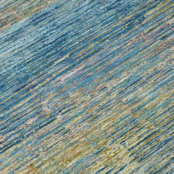 8' Denim Blue Round Striped Washable Indoor Outdoor Area Rug