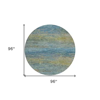 8' Denim Blue Round Striped Washable Indoor Outdoor Area Rug