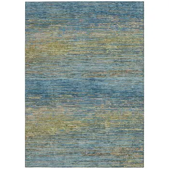 8' X 10' Denim Blue Striped Washable Indoor Outdoor Area Rug