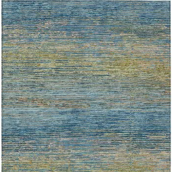9' X 12' Denim Blue Striped Washable Indoor Outdoor Area Rug